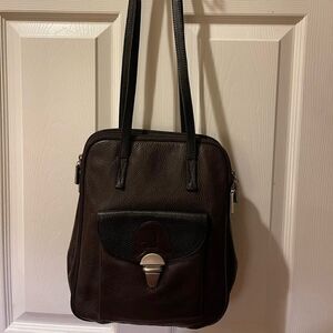Joanel Argentina Vintage Brown Black Leather Shoulder Bag.Brass hardware.